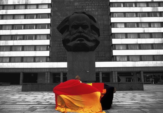 Karl Marx Monument in Chemnitz, Sachsen, 19. Oktober 1991