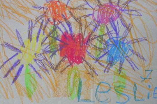 Kinderbild „Blumen”, gemalt von: Leslie (7 Jahre)