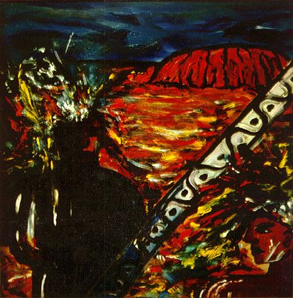 „Totem”, Acryl auf Spanplatte 1,25x1,25m, 1986