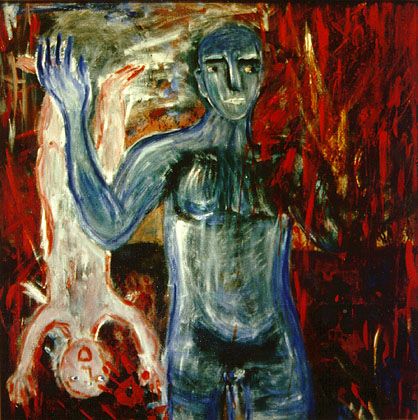 „Der Demonstrant”, Acryl auf Spanplatte 1,25x1,25m, 1986